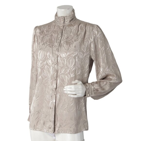 Vintage Susan Van Heusen Silky Jacquard Blouse High Neck Ruffled Arm Silky 80s - Picture 13 of 13